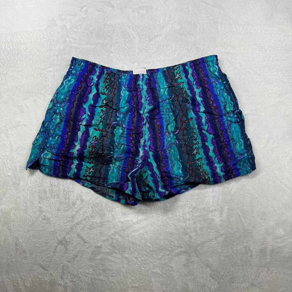 Vintage Speedo Swim Shorts Mens Multicolor Abstract Art Elastic Waist Beach - XL